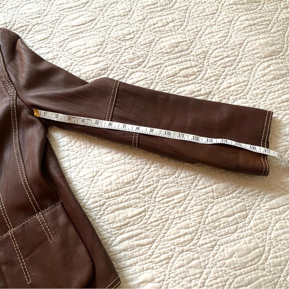 Cabi Brown Leather Blazer Jacket Contrast Stitch Moto Women’s 8 - Picture 8 of 15